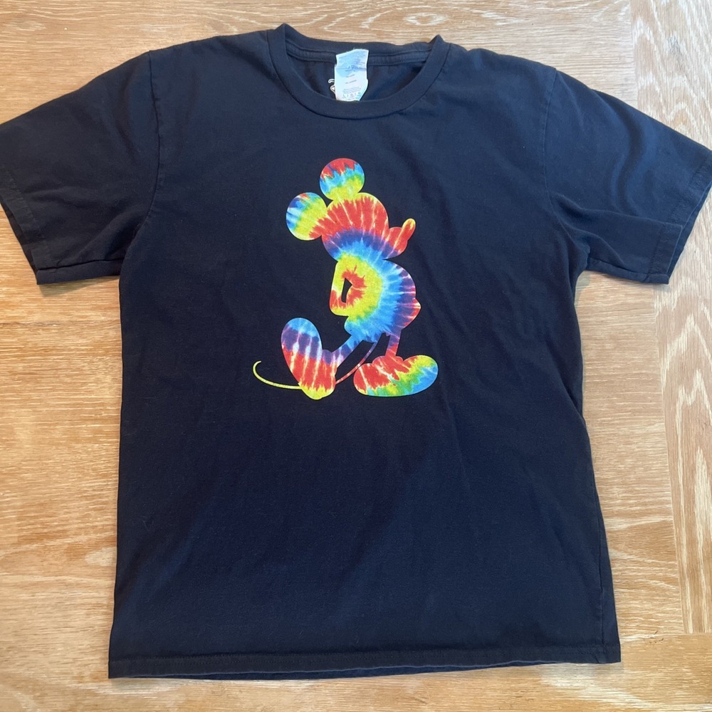 Disney‎ Tie-dye Mickey Mouse Shirt Youth Large Black Soft!  cartoon classic
